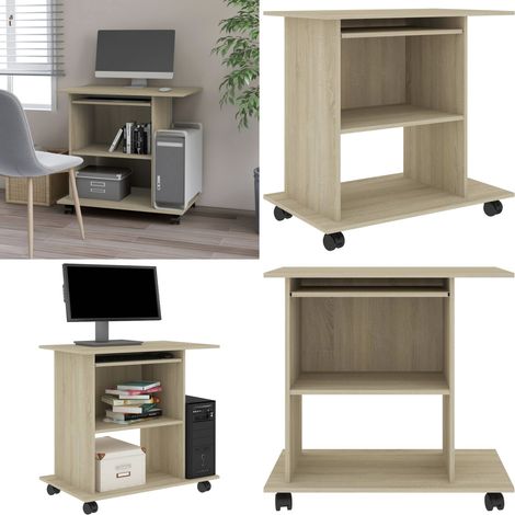 Vidaxl – Bureau d'ordinateur compact chêne sonoma 80x50x75 cm – Bois d'ingénierie – Plateau de clavier coulissant – Avec roulettes pour mobilité (1/5)