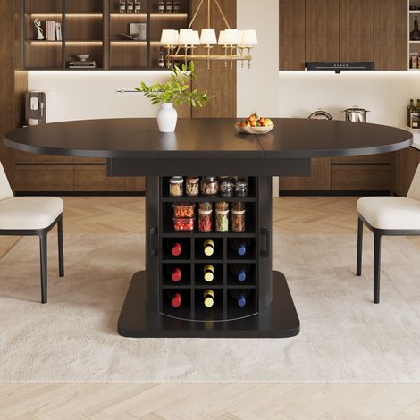 Mesa extensible de MDF y metal 118-158 x 118 x 76 cm negra, con almacenaje (1/5)