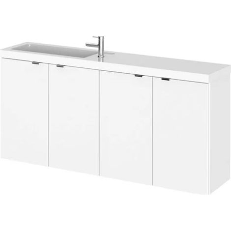 Hudson Reed Fusion Wall Hung 4-Door Vanity Unit with Compact Basin 1200mm Wide - Gloss White (1/5)