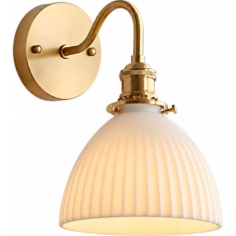 Keramik-Wandleuchte, 17 cm, E27, Vintage-Gold, gestreifter Lampenschirm für Schlafzimmer, Flur und Wohnzimmer (1/4)