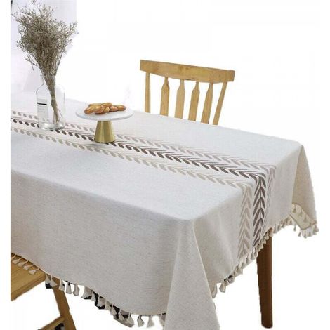 Nappe Imperméable Rectangulaire Table Cloth Coton Lin 140x180 cm Tassel Nappe Elegante Tablecloth Rectangle pour Table de Cuisine Decoration (1/5)