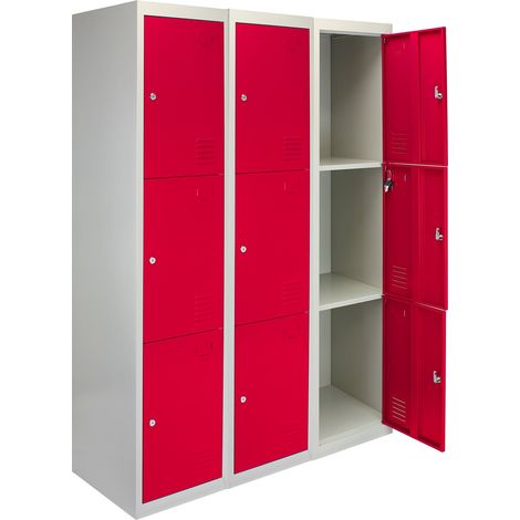 3 x Fächerschrank Umkleideschrank Schließfach Spind Schrank Metallschrank rot