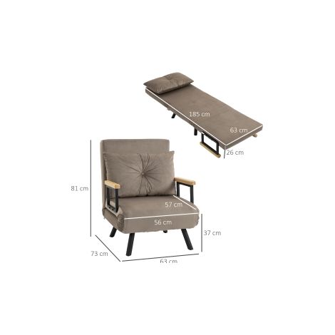 Fauteuil convertible beige clair aspect velours avec dossier réglable en 5 positions et format compact pour salon chambre et bureau (1/5)