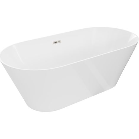 Mexen Luna Slim freistehende Badewanne 170 x 75 cm, weiß, Überlauf gebürsteter Nickel - 52041707500-97 (1/3)