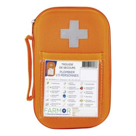 Trousse de secours Plombier 1/3 personnes en EVA Orange Fluo - Farmor