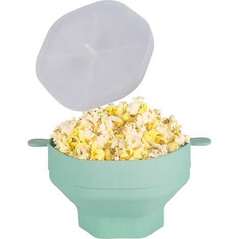 Bol plegable para palomitas de maíz con asa, resistente al calor, máquina portátil de silicona para hacer palomitas de maíz en microondas (cian) (1/5)