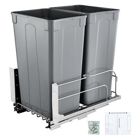 ausziehbarer Abfallbehälter (50 Qt x2), doppelter Unterbau-Küchenabfallbehälter, Mülleimer mit Türsatz & Soft-Close-Schieberegler, für Küchenschrank Spüle unter der Theke (grau) (1/5)