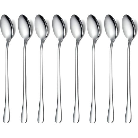 【Caratteristiche del prodotto】: Set di 8 cucchiai moderni, robusti e di alta qualità con manico lungo. Ideali per occasioni speciali, feste, compleanni, matrimoni, ecc. (1/5)