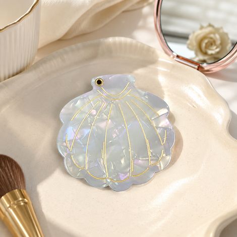 Nouveau petit miroir rotatif en coque d'acétate, miroir doré à l'aspect haut de gamme, miroir de maquillage compact et portable pour vacances à la plage et voyages (Blanc) (1/5)