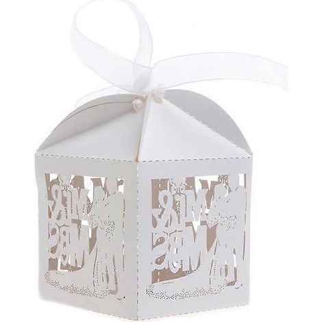10 boîtes à bonbons découpées au laser « Monsieur et Madame » avec ruban, pour mariage, fiançailles ou fête. (1/5)