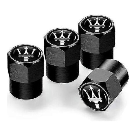 Satz mit 4 staubdichten Aluminium-Reifenventilkappen für Maserati Ghibli Granturismo Quattroporte Levante – Ausführung A, Schwarz (1/5)