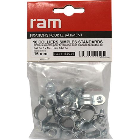 Sachet de 10 colliers simple métallique pour tube Ø16 - Ram (1/3)