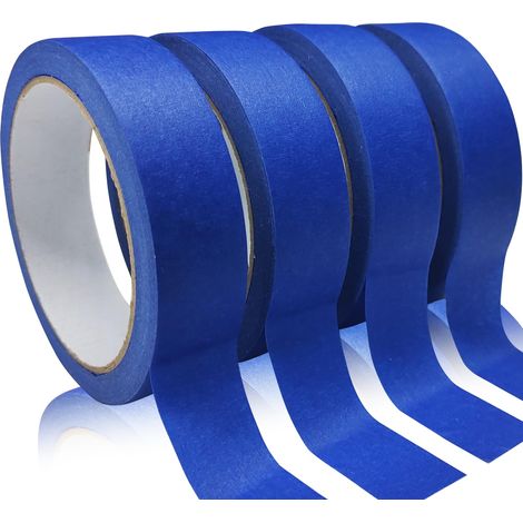 rollos de cinta adhesiva azul de alta calidad, multiusos para pintar, proyectos de bricolaje y manualidades (2,5 cm x 50 m x 4 unidades). Esta cinta decorativa no deja residuos y es fácil de quitar.