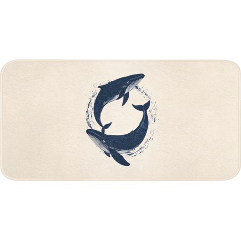 TAPPETINO DA BAGNO Balene - Spruzzi - Cerchio - Blu scuro 120x60 cm