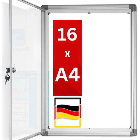 Vitrine murale 94 x 125 cm avec cadre en aluminium, 16 x A4 avec magnets, Tableau d'affichage avec panneau arrière magnétique et inscriptible (1/5)