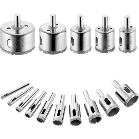 Diamond Drill Bit Set - 15 Pieces - 6 mm to 50 mm - For Stone Tile Ceramic Glass Granite - Wet Drilling Required (1/5)