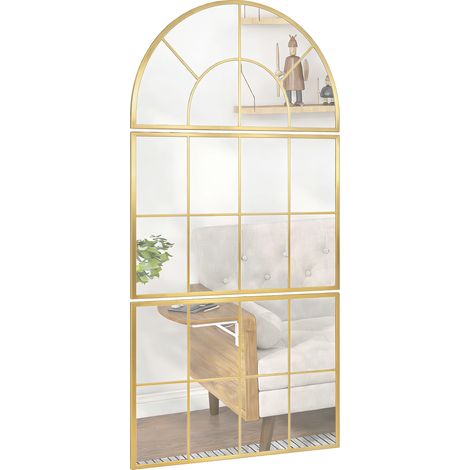 Miroir mural arqué 3 pièces métal 76x150 cm doré (1/5)