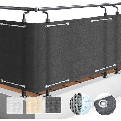 Sichtschutz für Balkon oder Terrasse, 90 x 500 cm, HDPE – Blickdichter Schutz, wasser- und witterungsbeständig – Anthrazitfarbener Sichtschutz mit UV-Schutz, dunkelgraue Kordel (1/5)