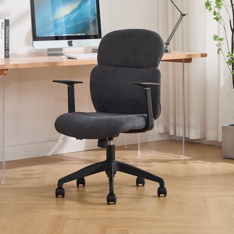 Wahson Chenille Swivel Office Chair - Ergonomic Desk Chair with Height Adjustable Backrest for Home Office Study, 1-Pack, Black (1/5)