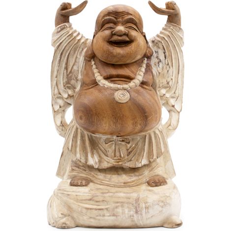 Statue de Bouddha sculptée à la main - 40 cm Hands Up - Blanchi à la chaux- Vendu par 1