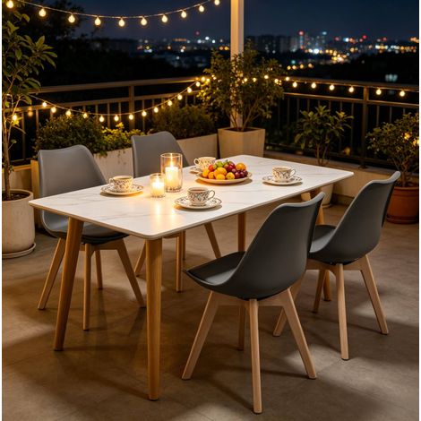 Chaises de salle à manger pivotantes grises en cuir synthétique et bois, lot de 4 OKMYHOME (1/5)