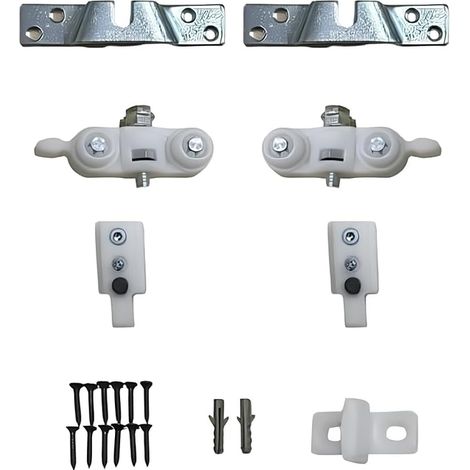 Kit pour porte coulissante sans rail - Comprend chariots coulissants, butées supérieures, supports de fixation sur panneau. Disponible en charges : 40 kg et 80 kg (capacité de charge 40 kg) (1/3)