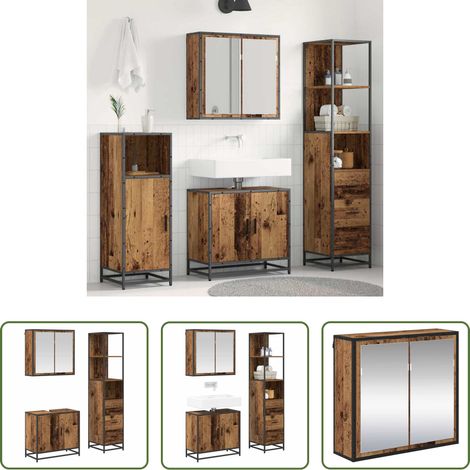 vidaXL Armoire miroir - Ensemble de mobilier de salle de bain 3 pcs Bois Ancien (1/5)