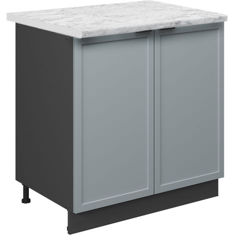 Spülenunterschrank Fame-Line, Hellblau-grau, 80 cm mit Regal, AP Marmor, Vicco