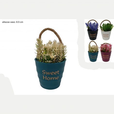 VASO CON MANICO CORDA C/FIORI 4 COLORI ASSORTITI PREZZO CADUNO