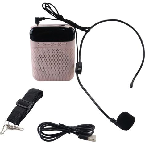 Amplificateur vocal portable 1200 mAh, enceinte rechargeable avec microphone filaire pour enseignants, guides touristiques et formateurs (rose) (1/5)