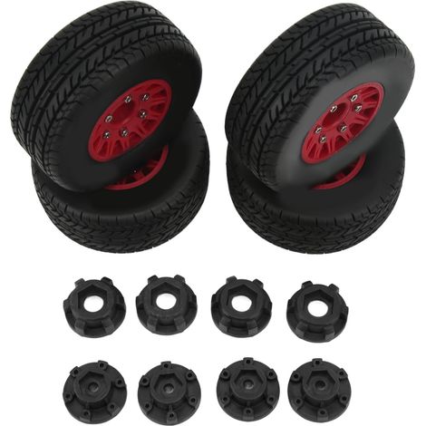 Pneus RC Short Course Truck Amortis Renforcés Roues 1/10 avec Adaptateur Hexagonale pour ARRMA Rouge (1/5)