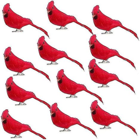 Pince à dessin d'oiseaux cardinaux artificiels de Noël, 12 pièces, oiseaux cardinaux rouges artificiels réalistes de Noël (1/4)