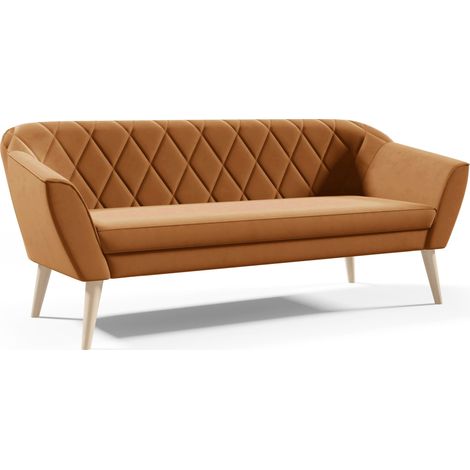 Sofello Sofa 3 Sitzer -- FOX -- Hellbraun Sitzbank Samt Holzfüße Schnelle Lieferung skandinavischer Stil - schöne Steppung (1/5)