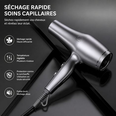 Sèche-cheveux professionnel 2400W gris argenté avec câble 3 m gris 3 24 × 4,5 × 25 cm 750 g – Livraison gratuite