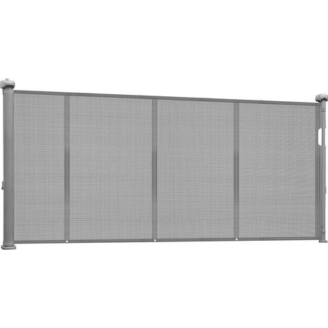 Mophorn Puerta retráctil ajustable hasta 280 cm de ancho y 87 cm de alto, barrera de seguridad extensible con panel de malla transpirable, ideal para escaleras y áreas de juegos, color gris