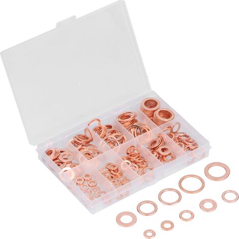 Kit de 220 joints plats ronds en cuivre d'étanchéité, assortiment de rondelles et fixations pour outillage. (1/5)