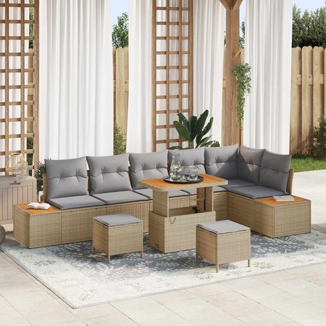 vidaXL Gartensofa-set mit Kissen 9 pcs Beige und Hellgrau (1/5)