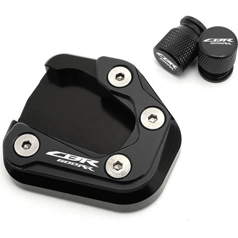 (1 jeu noir) Compatible avec HONDA CBR600RR CBR 600RR 2007-2022 2021 Bouchon de valve CNC et béquille latérale, extension de béquille, plaque de support maxpower (1/4)