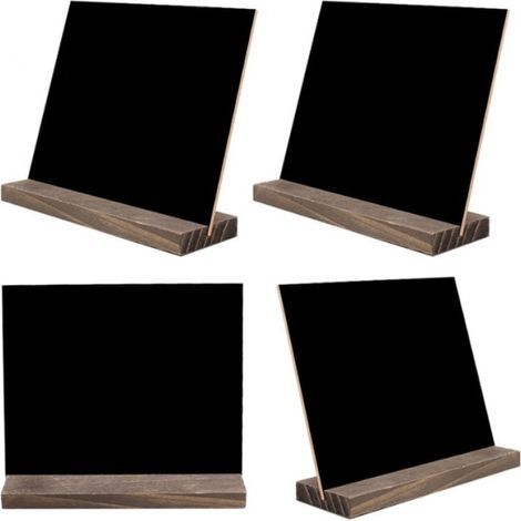 Mini pizarras de madera vintage con base – 15,3 x 12,7 cm, juego de 4, mini pizarras decorativas de mesa, pequeños mensajes en pizarra (1/4)