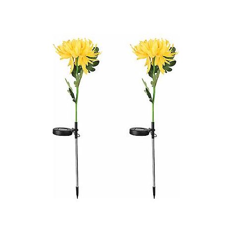 Lot de 2 lampes solaires LED chrysanthème pour jardin, décoration florale extérieure (jaune) (1/2)