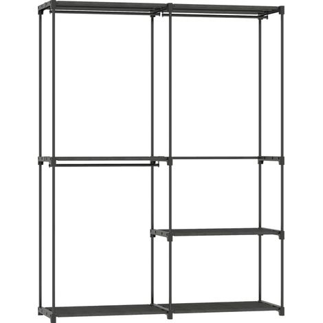 Armoire penderie portable en métal, étagères en tissu, grande capacité, 185 cm, 4 niveaux et 2 zones de suspension, noire, pour chambre, entrée et buanderie  CHICFURN (1/5)