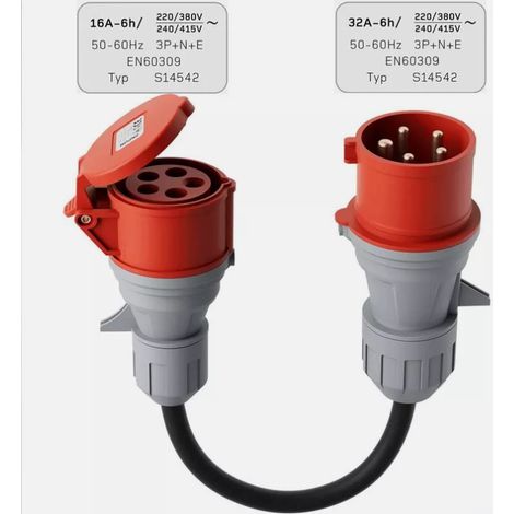 Adaptateur CEE - Fiche 5 Pôles 32 A vers Prise 16 A - Câble Robuste IP44 - 0,5 m (1/5)