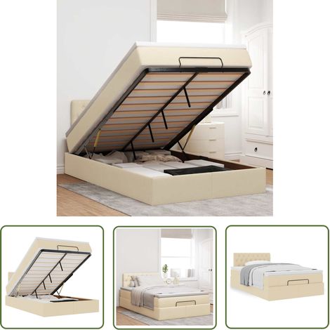 Hydraulischer Heber - vidaXL Ottoman-Bett mit Matratze Creme 120x190 cm Stoff - Taschenfederkern (1/5)