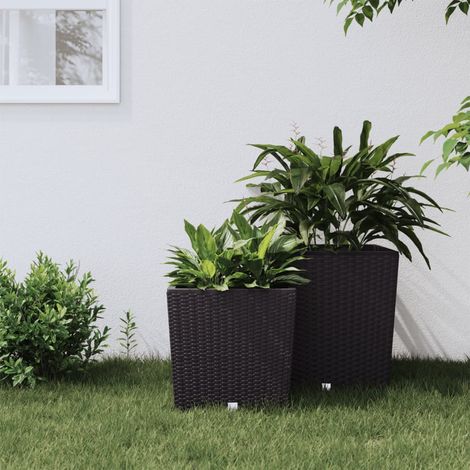 Bac à fleurs,Jardinière et intérieur amovible marron 21 /32 L rotin PP -10390 (1/5)