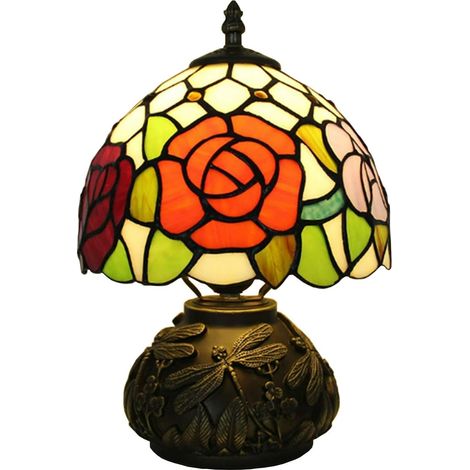 Lampe de table de style Tiffany, petite, avec vitrail, veilleuse, lampe de table vintage artisanale en forme de champignon, 20 cm, idéale pour le bureau, le salon, la chambre ou le bureau. (1/5)