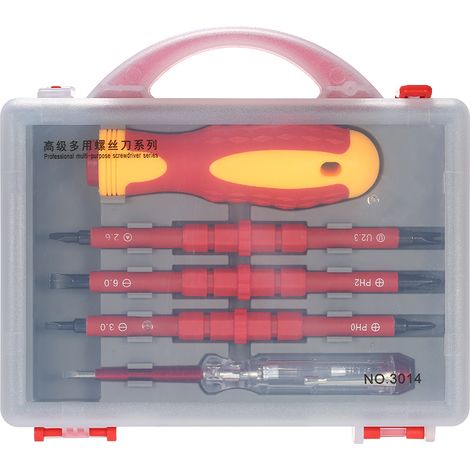 kit tournevisJeu de 5 tournevis isolés 500V avec embouts magnétiques et testeur pour travaux électriques et réparations (1/2)