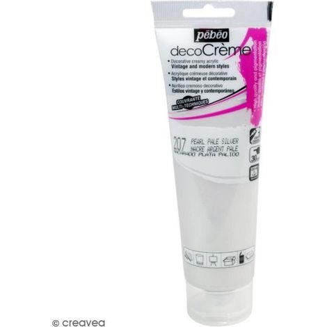 Peinture acrylique - PEBEO - DecoCrème - 120 ml - Argenté pâle - Nacré