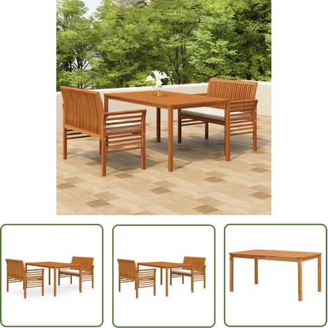 The Living Store 3-tlg. Garten-Essgruppe mit Kissen Massivholz Akazie - Gartensessel - Gartentisch - Gartenmöbeln - Holztisch - Akasienholz (1/5)