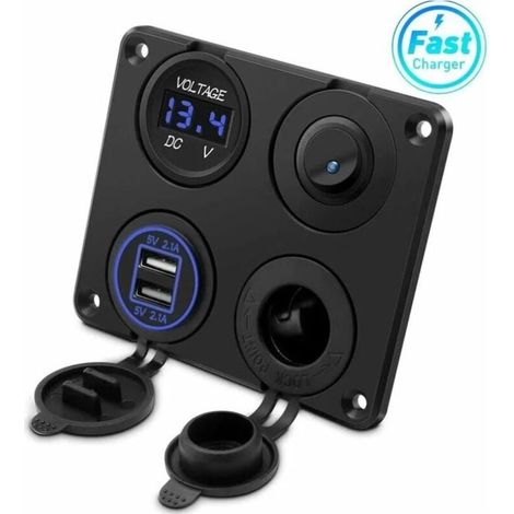 Presa accendisigari, doppia porta USB 4.2A, presa DC 12V, interruttore e display LED voltmetro presa di alimentazione caricabatteria per auto impermeabile per auto 12V/24V, barche e marine, moto, cami