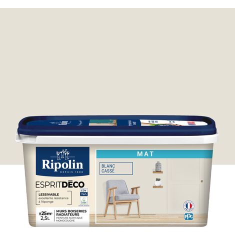Ripolin – Peinture blanche mur et plafond 2,5L – Aspect mat – A+ qualité air intérieur – Sec au toucher en 1h – Recouvrable en 6h (1/5)